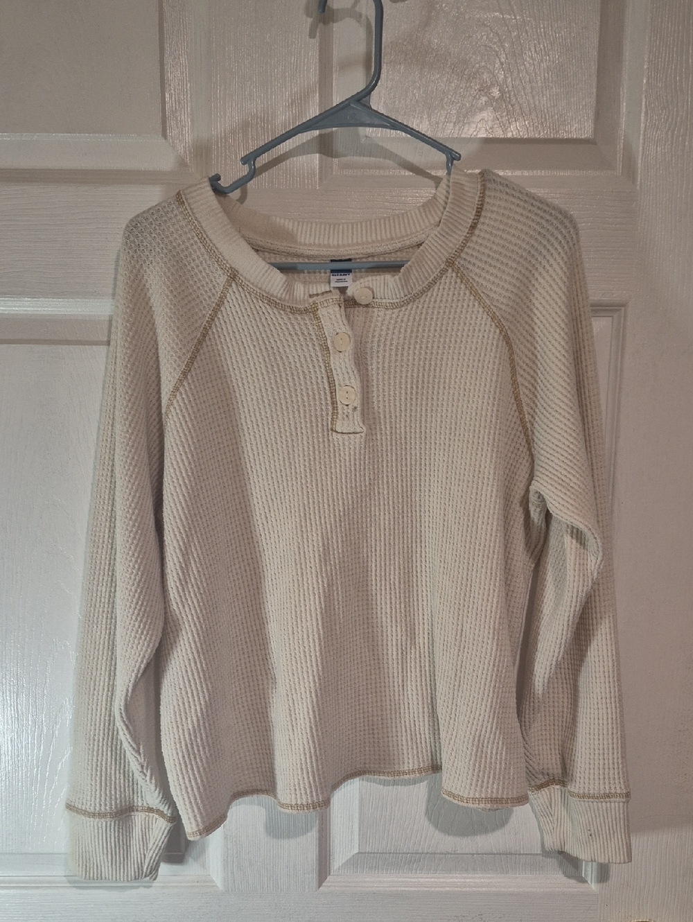 Old Navy Cream Waffle-Knit Henley Sweatshirt